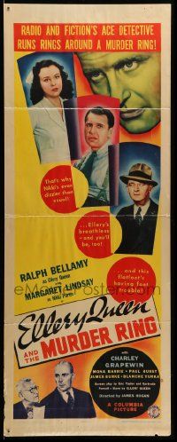 1h737 ELLERY QUEEN & THE MURDER RING insert '41 Ralph Bellamy in the title role, Margaret Lindsay!