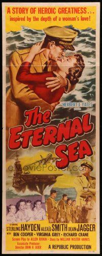 1h738 ETERNAL SEA insert '55 art of Sterling Hayden as Admiral John Hoskins with sexy Alexis Smith!