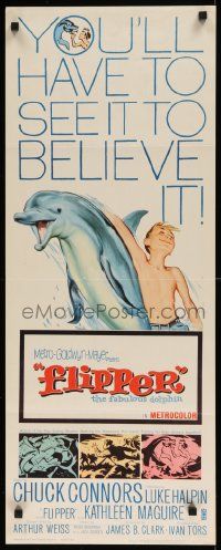 1h740 FLIPPER insert '63 Chuck Connors, Luke Halpin, cool art of boy & dolphin!