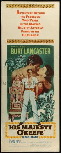 1h759 HIS MAJESTY O'KEEFE insert '54 artwork of Burt Lancaster & sexy Joan Rice in Fiji!