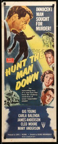 1h769 HUNT THE MAN DOWN insert '51 cool film noir art, secrets bared in search for killer!