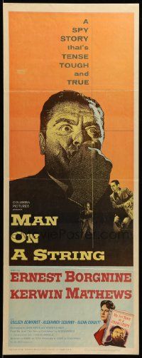 1h818 MAN ON A STRING insert '60 art of Ernest Borgnine, who spent ten years as a counterspy!