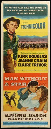 1h820 MAN WITHOUT A STAR insert '55 art of cowboy Kirk Douglas pointing gun, Jeanne Crain