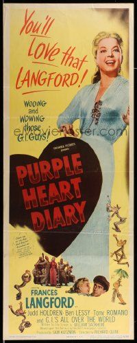 1h886 PURPLE HEART DIARY insert '51 full-length Frances Langford, wooing & wowing those G.I. guys!