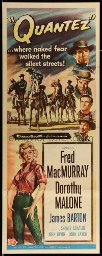 1h889 QUANTEZ insert '57 artwork of Fred MacMurray & sexy Dorothy Malone with torn shirt!