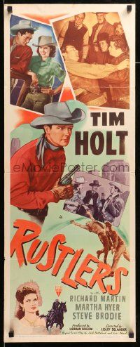 1h910 RUSTLERS insert '48 cool art of cowboy Tim Holt c/u & fighting + pretty Martha Hyer!