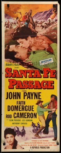 1h914 SANTA FE PASSAGE insert '55 romantic art of John Payne & Faith Domergue, Rod Cameron