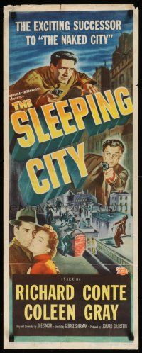 1h929 SLEEPING CITY insert '50 Richard Conte, Coleen Gray, Alex Nicol, film noir!