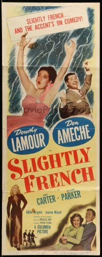 1h930 SLIGHTLY FRENCH insert '48 great image of pretty Dorothy Lamour & Don Ameche falling!