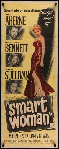1h932 SMART WOMAN insert '48 Brian Aherne, sexy full-length Constance Bennett in red dress!