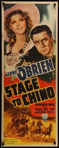 1h942 STAGE TO CHINO insert '40 cool art of cowboy George O'Brien & pretty Virginia Vale!