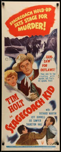 1h943 STAGECOACH KID insert '49 great art of cowboy Tim Holt, hold-up sets stage for murder!