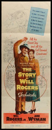1h946 STORY OF WILL ROGERS insert '52 Will Rogers Jr. as his father, Jane Wyman, cool art!