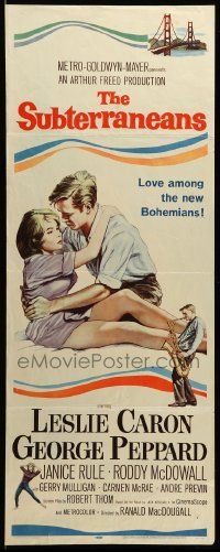 1h949 SUBTERRANEANS insert '60 from Jack Kerouac novel, art of sexy Leslie Caron & George Peppard!
