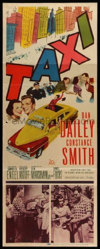 1h953 TAXI insert '53 artwork of Dan Dailey & Constance Smith in yellow cab in New York City!