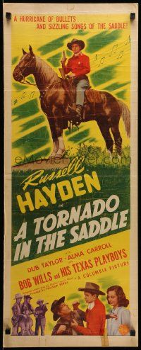 1h963 TORNADO IN THE SADDLE insert '42 cool image of Russell Hayden on horse, western!