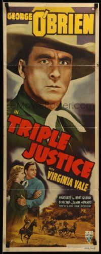 1h970 TRIPLE JUSTICE insert '40 George O'Brien, Virginia Vale, Peggy Shannon, western action!