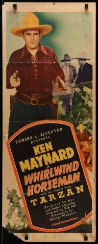 1h991 WHIRLWIND HORSEMAN insert '38 Ken Maynard with both guns drawn + his wonder horse Tarzan!