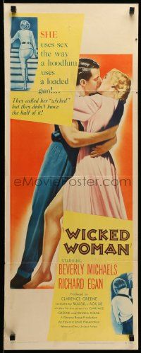 1h992 WICKED WOMAN insert '53 bad girl Beverly Michaels lives up to her name, Egan, film noir!