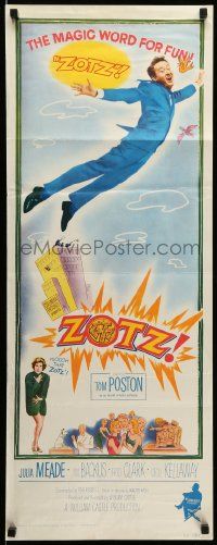 1h999 ZOTZ insert '62 William Castle sci-fi comedy, artwork of Tom Poston flying with birds!