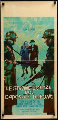 1h381 ELUSIVE CORPORAL Italian locandina '62 Jean Renoir, different art of couple and soldiers!