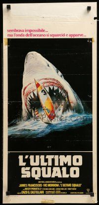 1h406 GREAT WHITE Italian locandina '82 cool different artwork of huge shark attacking windsurfers