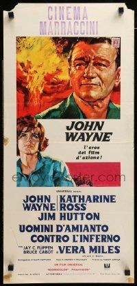 1h410 HELLFIGHTERS Italian locandina '69 art of John Wayne as fireman Red Adair, Katharine Ross!