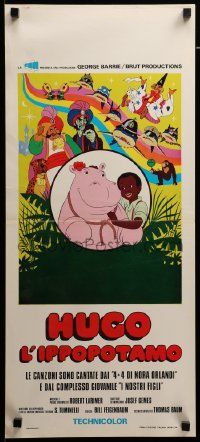 1h421 HUGO THE HIPPO Italian locandina '75 phantasmagorical Hungarian animated cartoon!