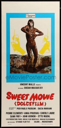 1h559 SWEET MOVIE Italian locandina '74 Dusan Makavejev, naked Carole Laure in melted chocolate!