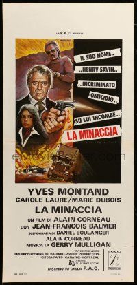 1h565 THREAT Italian locandina '77 cool art of Yves Montand and big truck by Fantini!