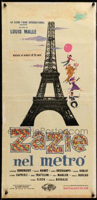 1h599 ZAZIE Italian locandina '61 Louis Malle, different art of stars flying by Eiffel Tower!
