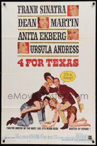 1j003 4 FOR TEXAS 1sh '64 Frank Sinatra, Dean Martin, Anita Ekberg, Ursula Andress, Robert Aldrich