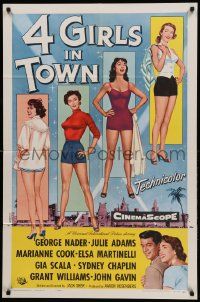1j004 4 GIRLS IN TOWN 1sh '56 sexy Julie Adams, Marianne Cook, Elsa Martinelli & Gia Scala!