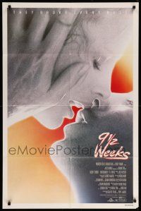 1j019 9 1/2 WEEKS 1sh '86 Mickey Rourke, Kim Basinger, sexiest close up kissing image!