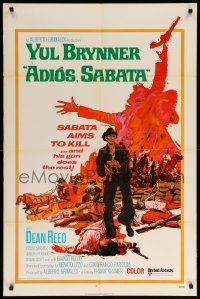 1j021 ADIOS SABATA int'l 1sh '71 Yul Brynner aims to kill, and his gun does the rest, cool art!