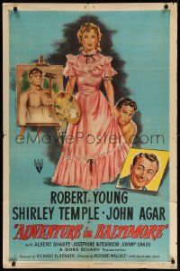 1j022 ADVENTURE IN BALTIMORE style A 1sh '49 art of Robert Young, John Agar & cute Shirley Temple!
