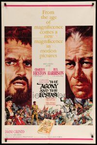 1j029 AGONY & THE ECSTASY roadshow 1sh '65 Terpning art of Charlton Heston & Rex Harrison!