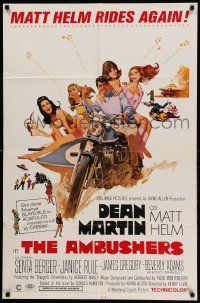 1j041 AMBUSHERS 1sh '67 art of Dean Martin as Matt Helm with sexy Slaygirls on motorcycle!