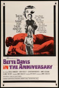 1j047 ANNIVERSARY 1sh '67 Bette Davis with funky eyepatch in English horror!