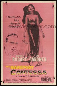 1j063 BAREFOOT CONTESSA 1sh '54 Humphrey Bogart & art of sexy full-length Ava Gardner!