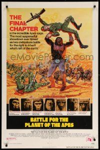 1j067 BATTLE FOR THE PLANET OF THE APES 1sh '73 great sci-fi artwork of war between apes & humans!