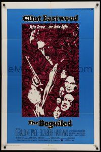 1j075 BEGUILED 1sh '71 cool psychedelic art of Clint Eastwood & Geraldine Page, Don Siegel