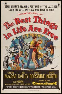 1j081 BEST THINGS IN LIFE ARE FREE 1sh '56 Michael Curtiz, Gordon MacRae, art of gun & trumpet!
