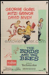 1j098 BIRDS & THE BEES 1sh '56 wacky art of George Gobel, Mitzi Gaynor, & David Niven!
