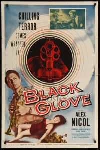 1j101 BLACK GLOVE 1sh '54 really cool pointing gun, Alex Nicol w/trumpet & sexy full-length girl!