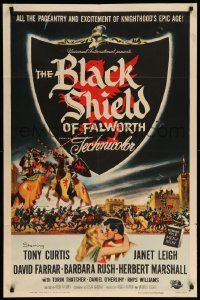 1j104 BLACK SHIELD OF FALWORTH 1sh '54 art of knight Tony Curtis & real life wife Janet Leigh