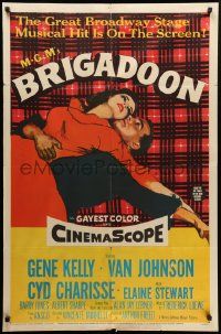 1j129 BRIGADOON 1sh '54 great romantic close up art of Gene Kelly & Cyd Charisse!