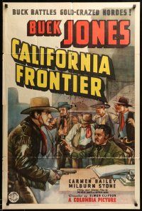1j143 CALIFORNIA FRONTIER 1sh '38 artwork of cowboy Buck Jones vs. greedy gold-crazed men!