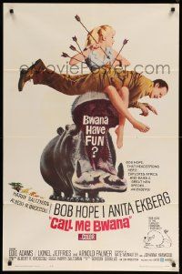 1j144 CALL ME BWANA 1sh '63 wacky image of Bob Hope & Anita Ekberg, Bwana have fun?