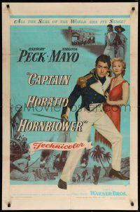 1j149 CAPTAIN HORATIO HORNBLOWER 1sh '51 Gregory Peck with sword & pretty Virginia Mayo!